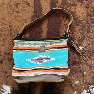 STS Ranchwear Turquoise and Brown Woven Shoulder Bag